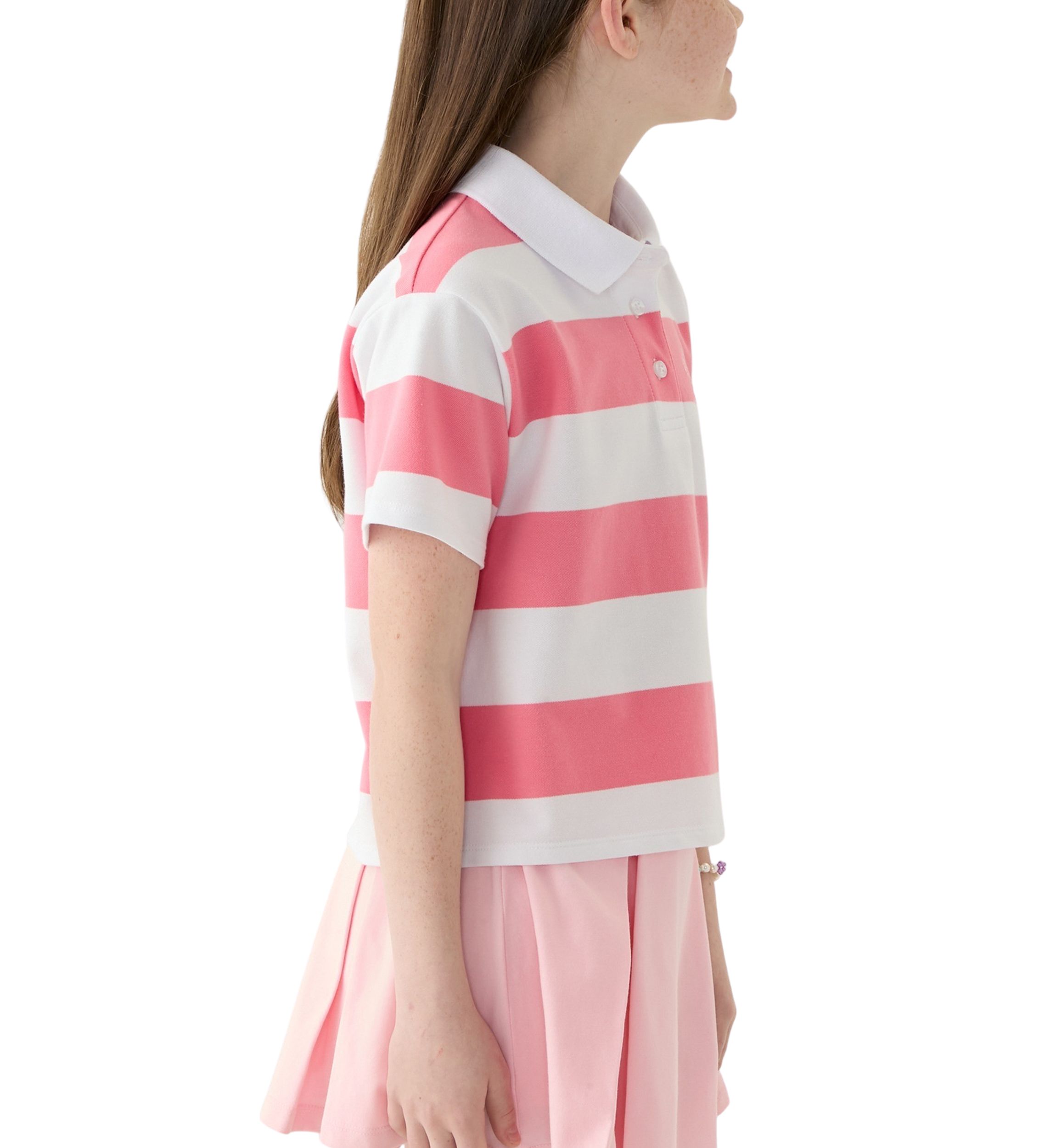 Girls 7-16 Yarn Dyed Stripe Short Sleeve Polo Top
