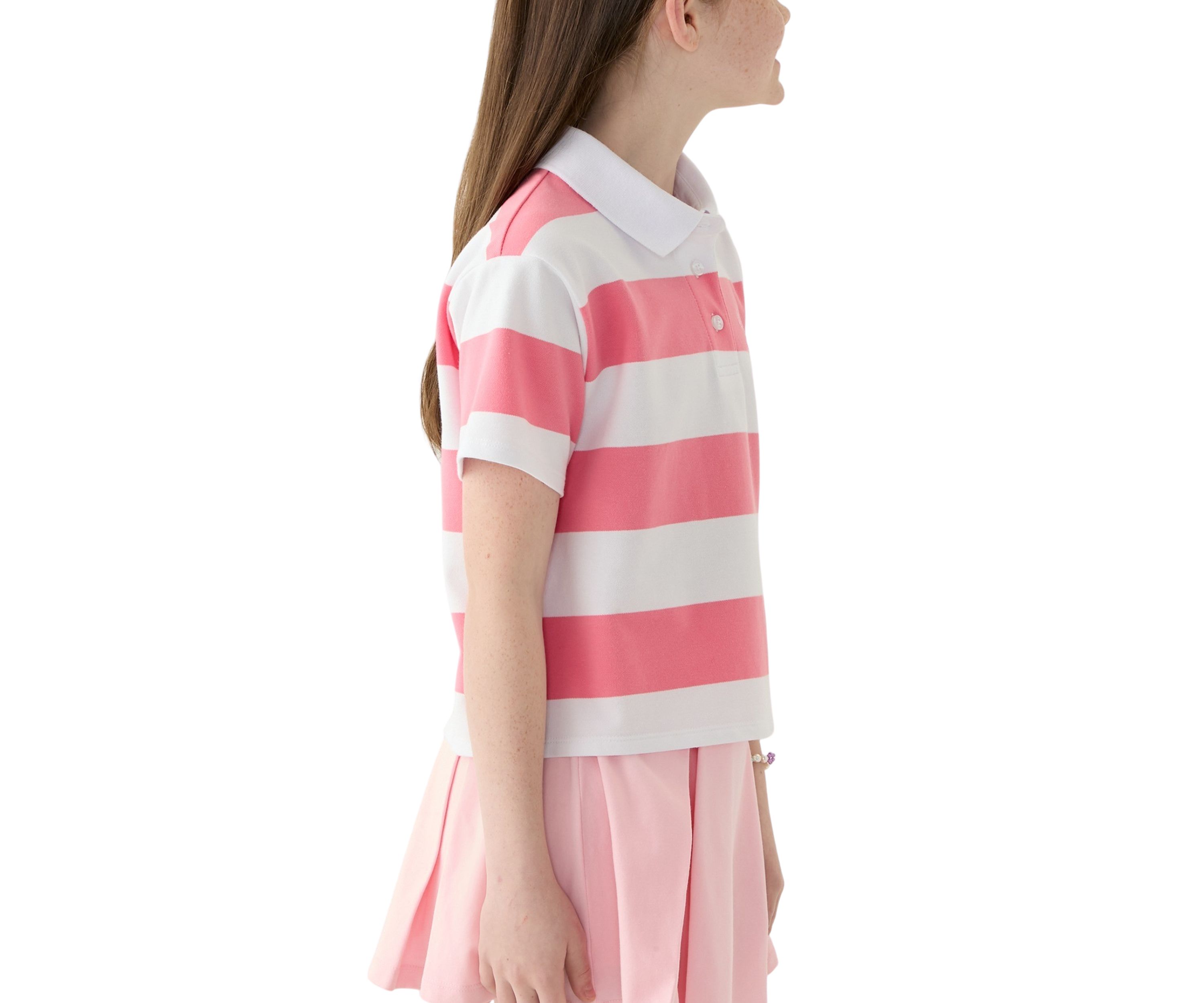Girls 7-16 Yarn Dyed Stripe Short Sleeve Polo Top