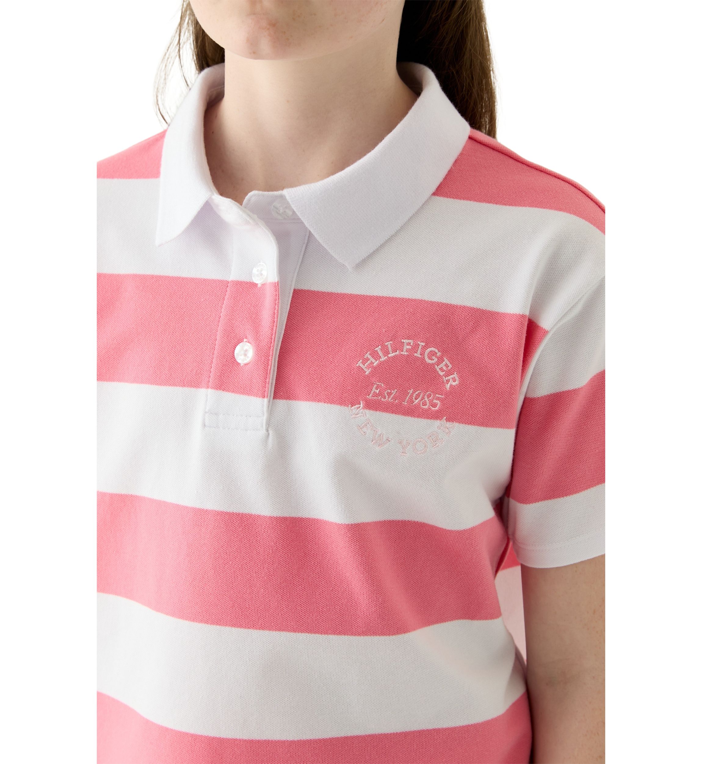 Girls 7-16 Yarn Dyed Stripe Short Sleeve Polo Top