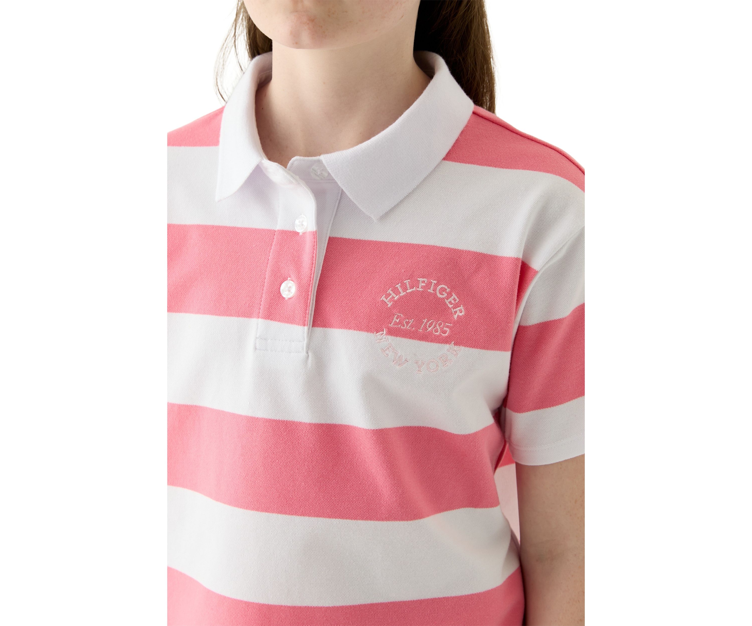 Girls 7-16 Yarn Dyed Stripe Short Sleeve Polo Top