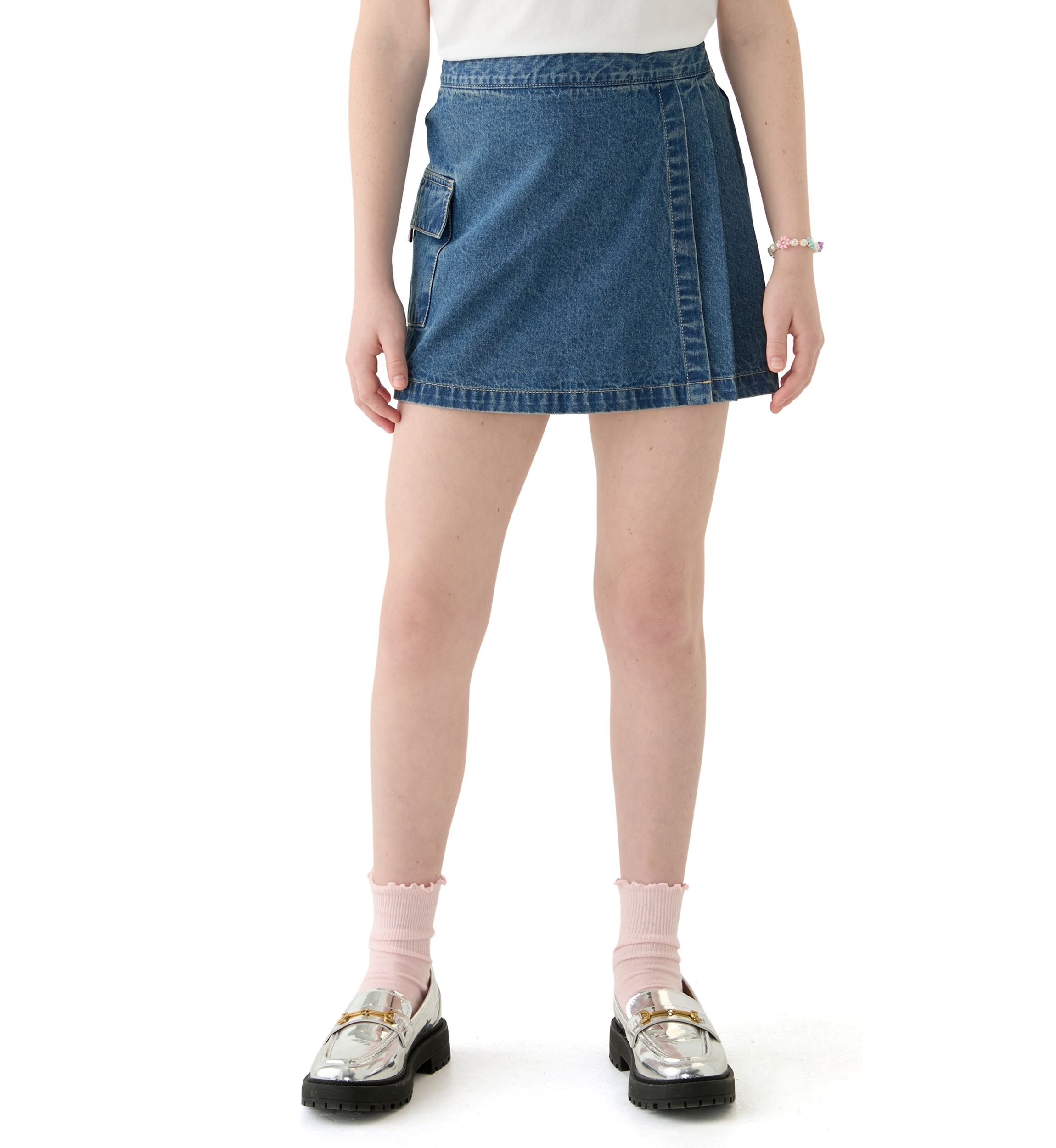Girls 7-16 Denim Wrap Cargo Skort