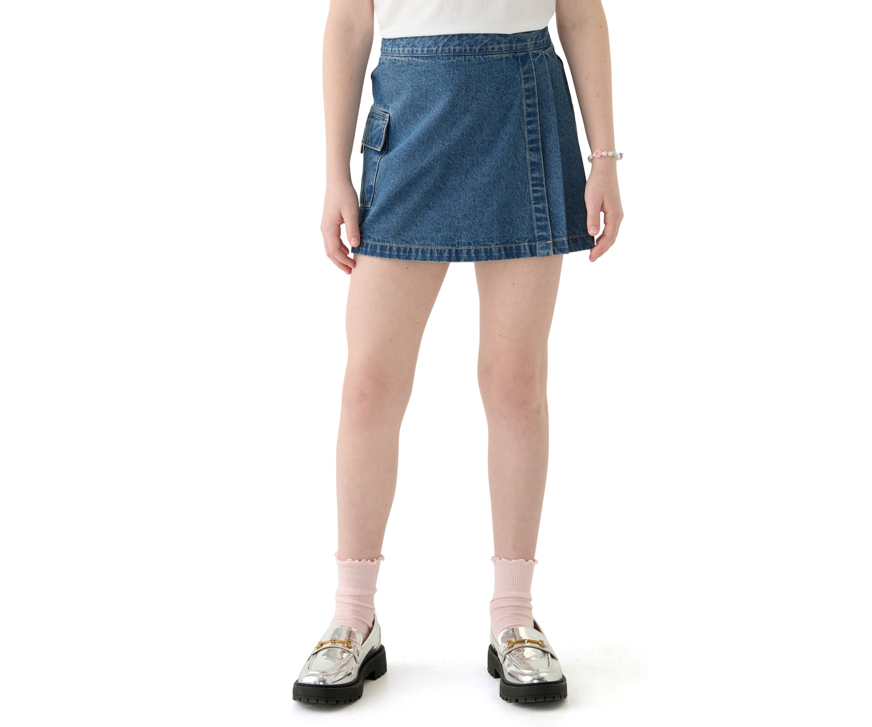 Girls 7-16 Denim Wrap Cargo Skort