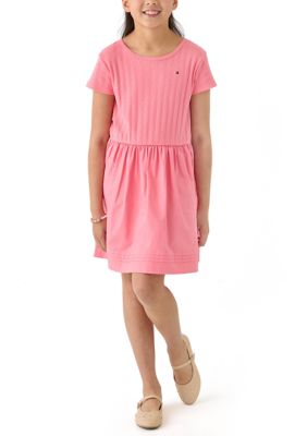 Tommy Hilfiger Girls 7-16 Knit to Woven Dress, Pink, 12 - 14