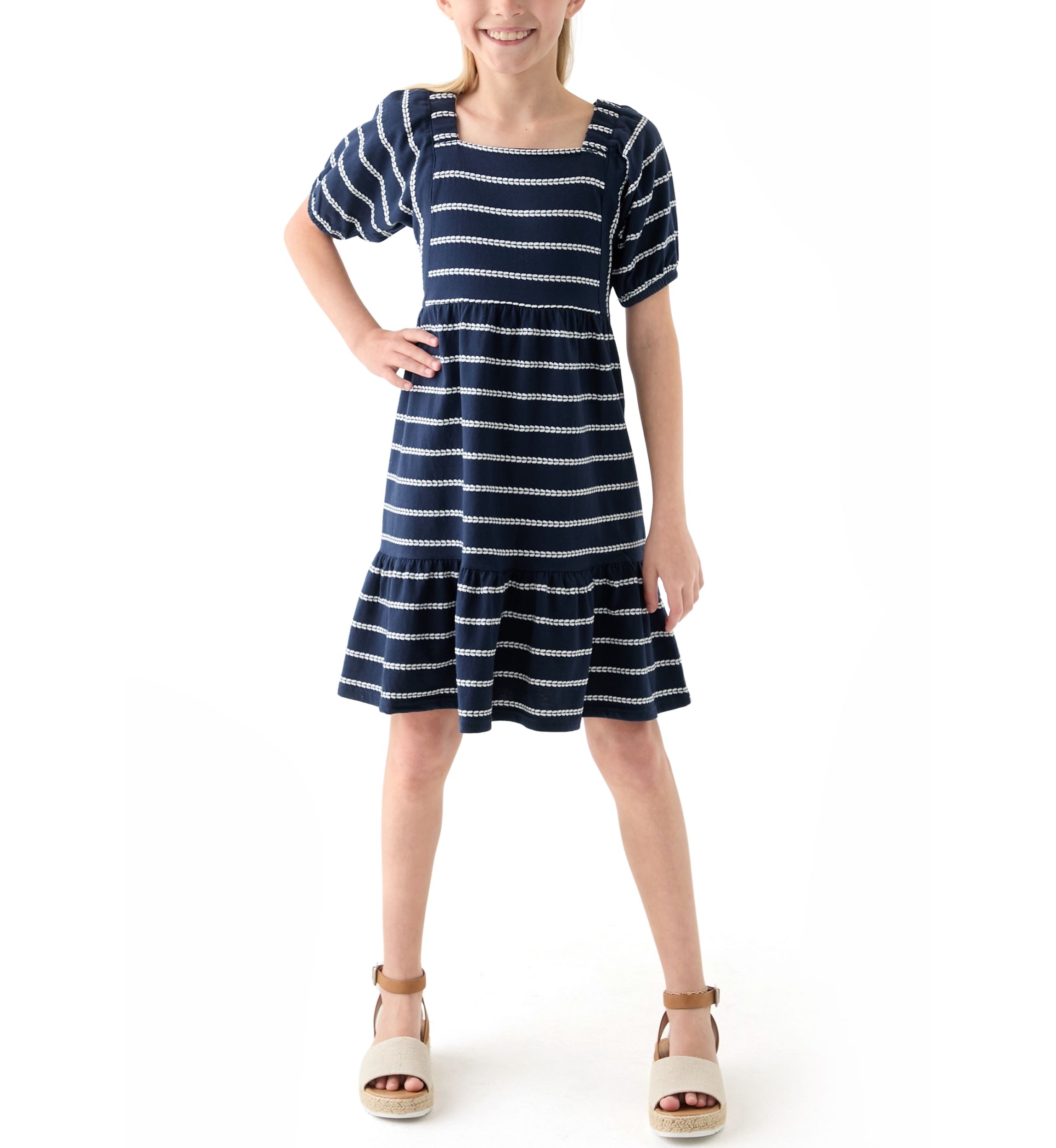 Girls 7-16 Rope Stripe Tiered Dress