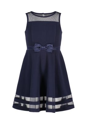 Calvin Klein Girls Plus Illusion Mesh Dress, Navy Blue, 16.5