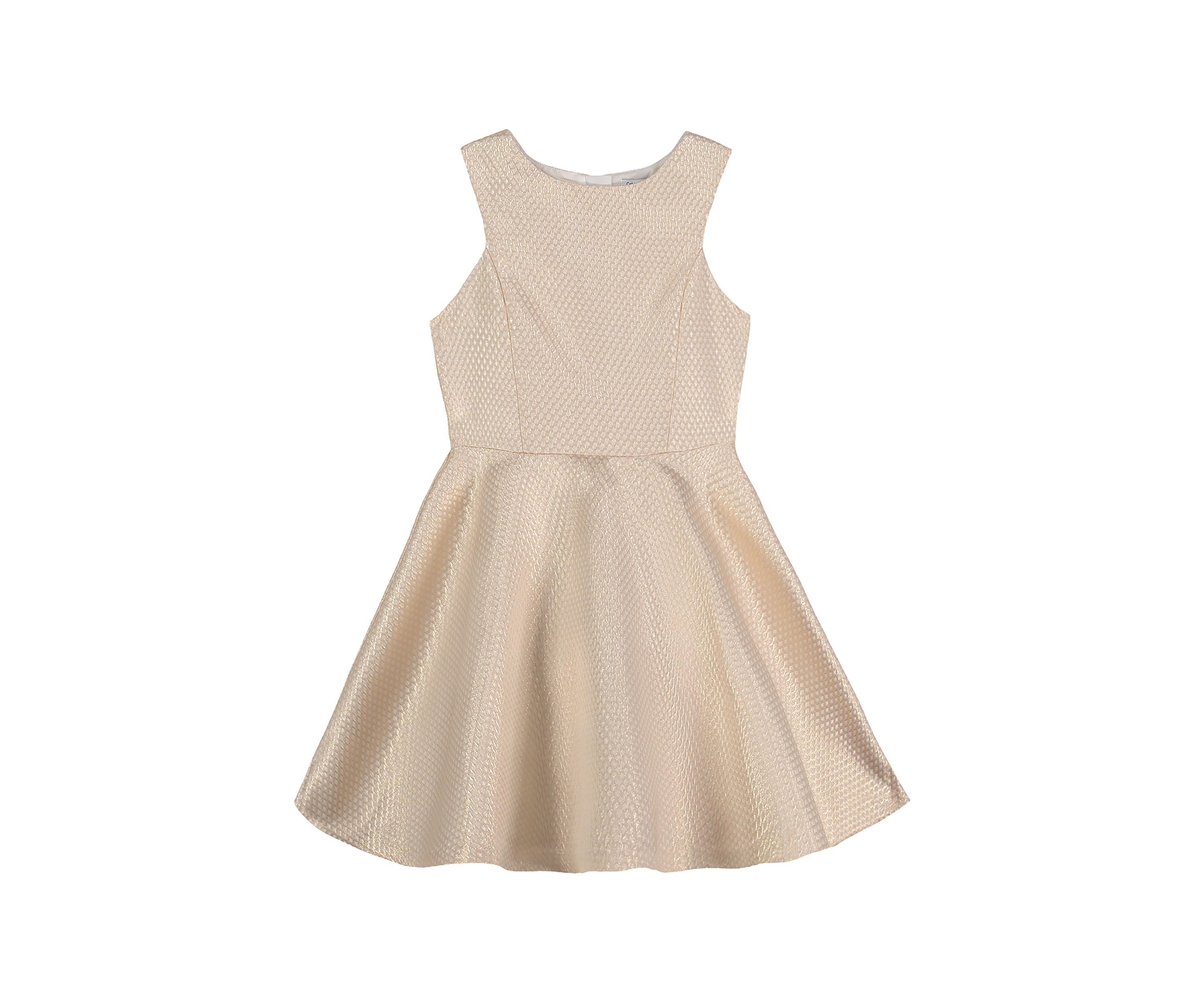 Girls 7-16 Gold Metallic Jacquard Dress