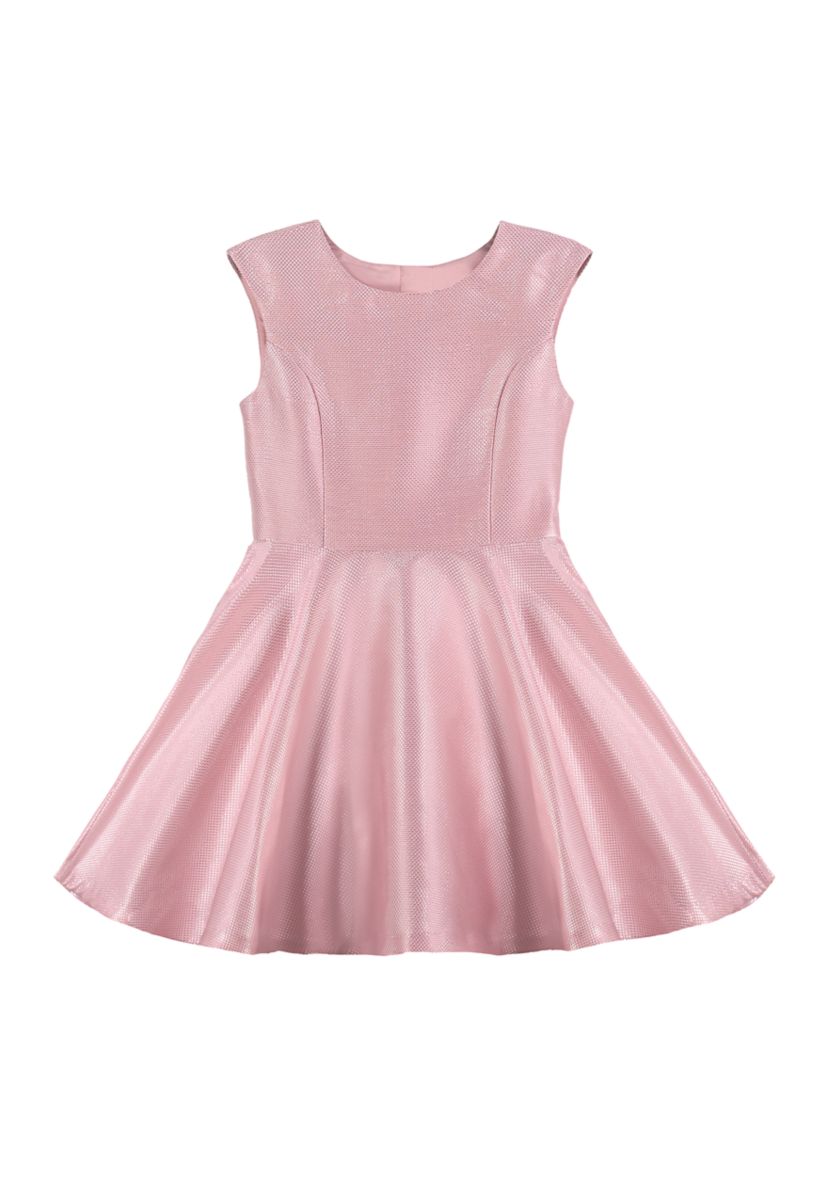Girls 7-16 Pink and Silver Lurex Woven Dress