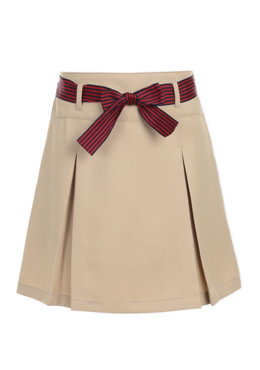 Girls 7-16 Pleated Scooter Skort with Striped Bow