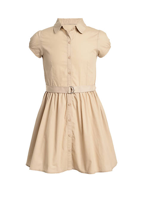 Girls 4-6x Short Sleeve Belted Shirt Dress