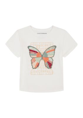 Lucky Brand Girls 7-16 Patchwork Butterfly Graphic T-Shirt, White -  0197571576963