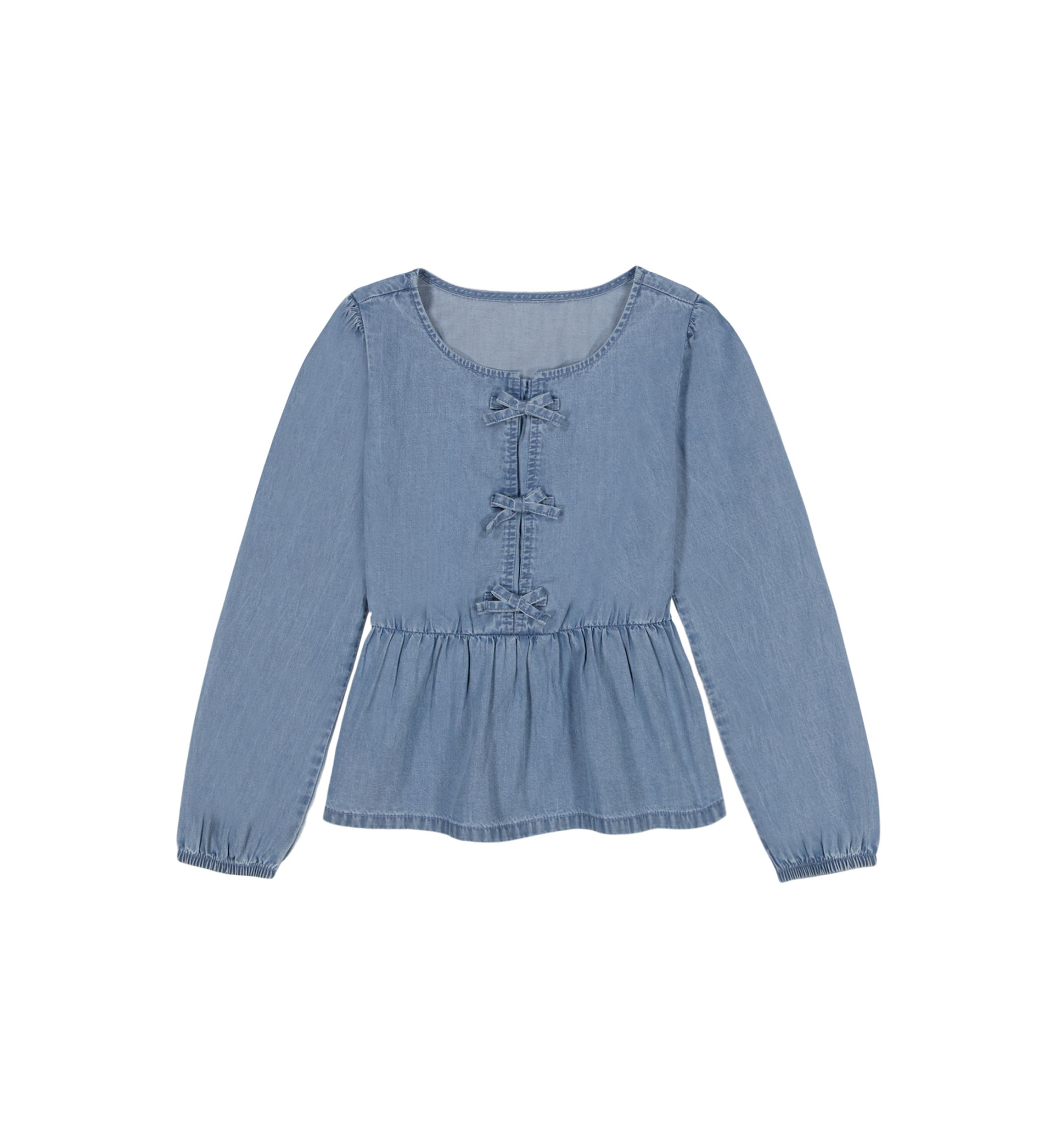 Girls 7-16 Chambray Bow Top