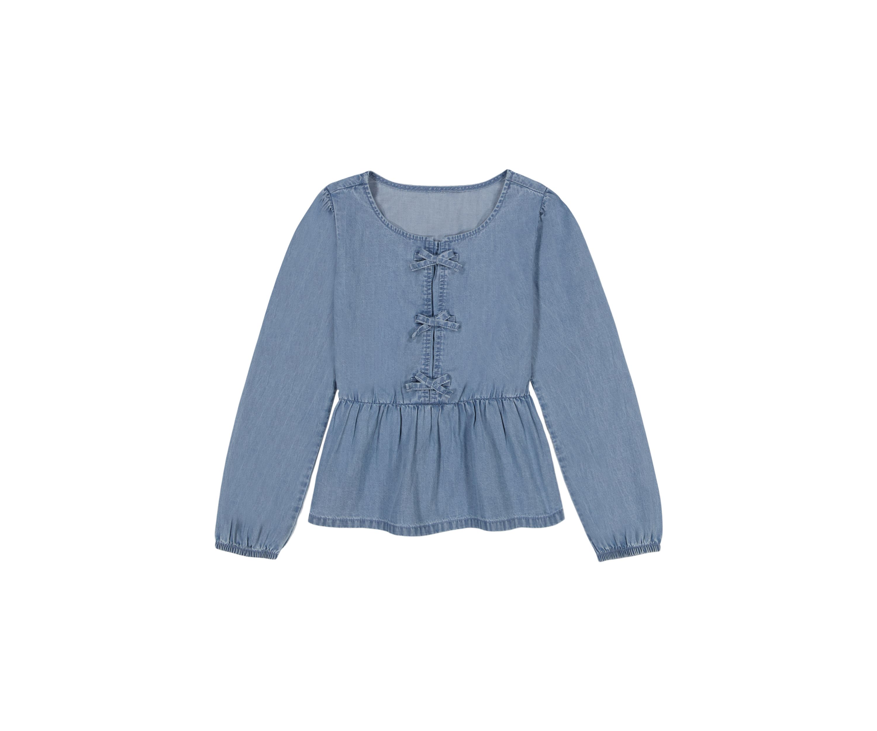 Girls 7-16 Chambray Bow Top