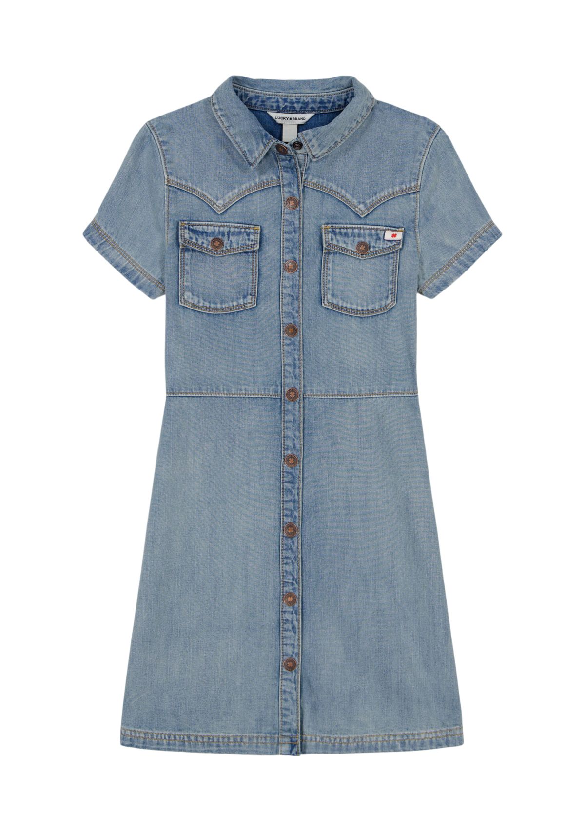 Girls 7-16 Short Sleeve Denim Dress