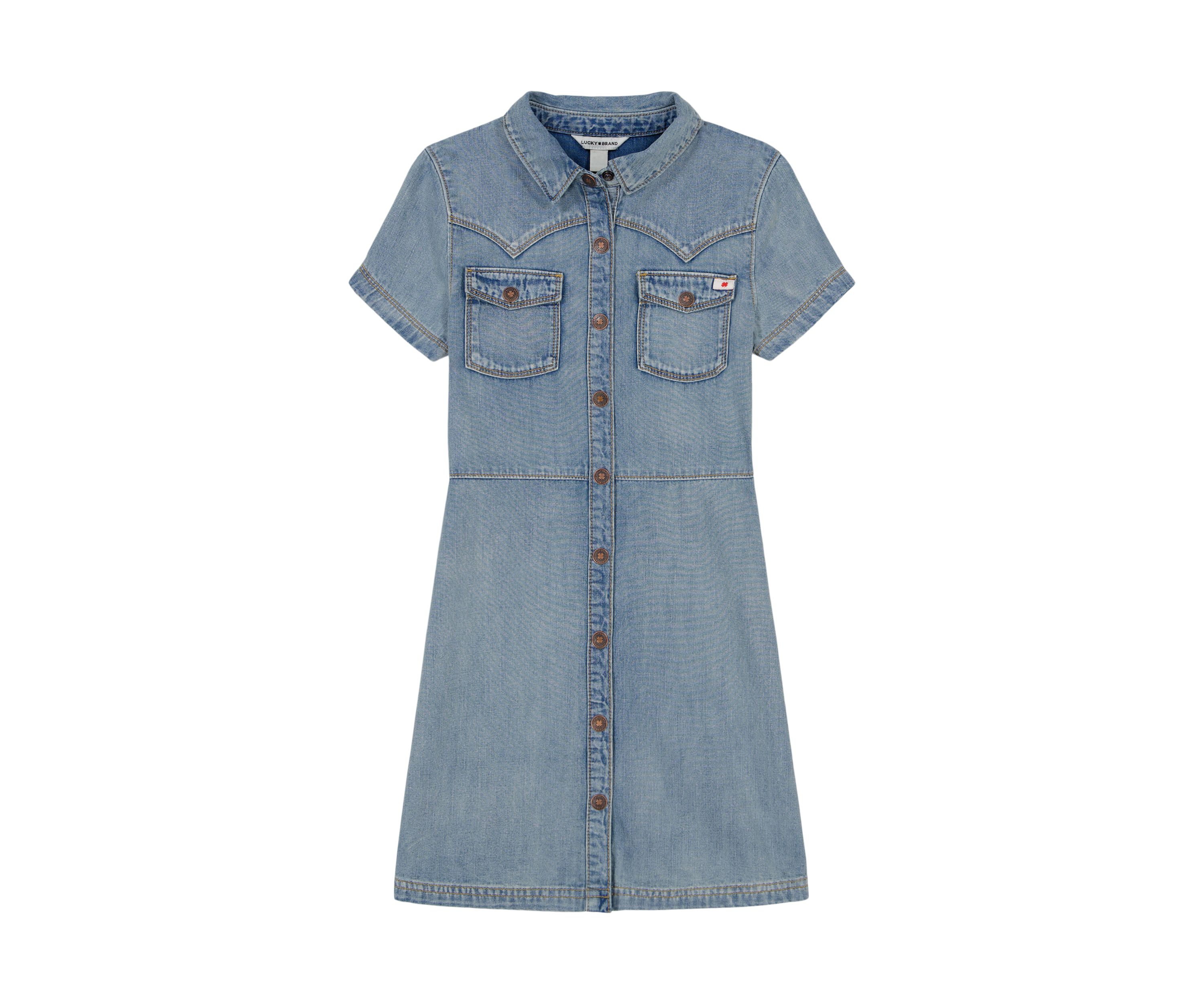 Girls 7-16 Short Sleeve Denim Dress