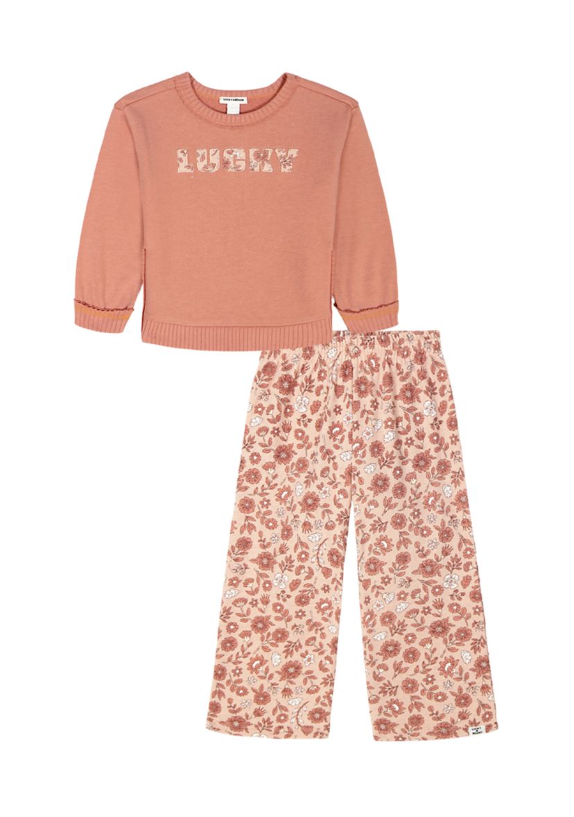 Girls 4-6x Graphic Top and Printed Wide Leg Pant Set 