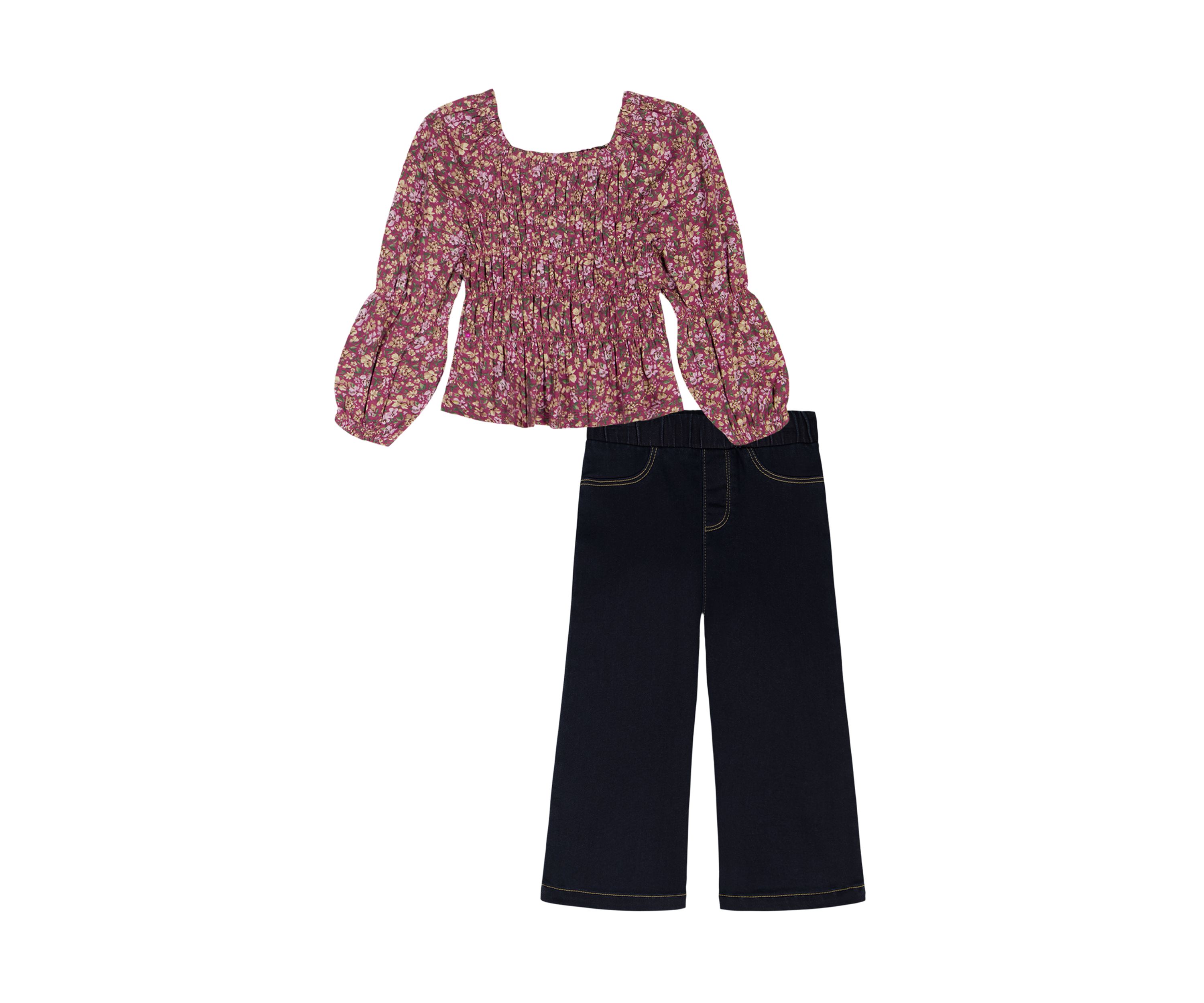Girls 4-6x Smocked Printed Top and Wide Leg Pants Set