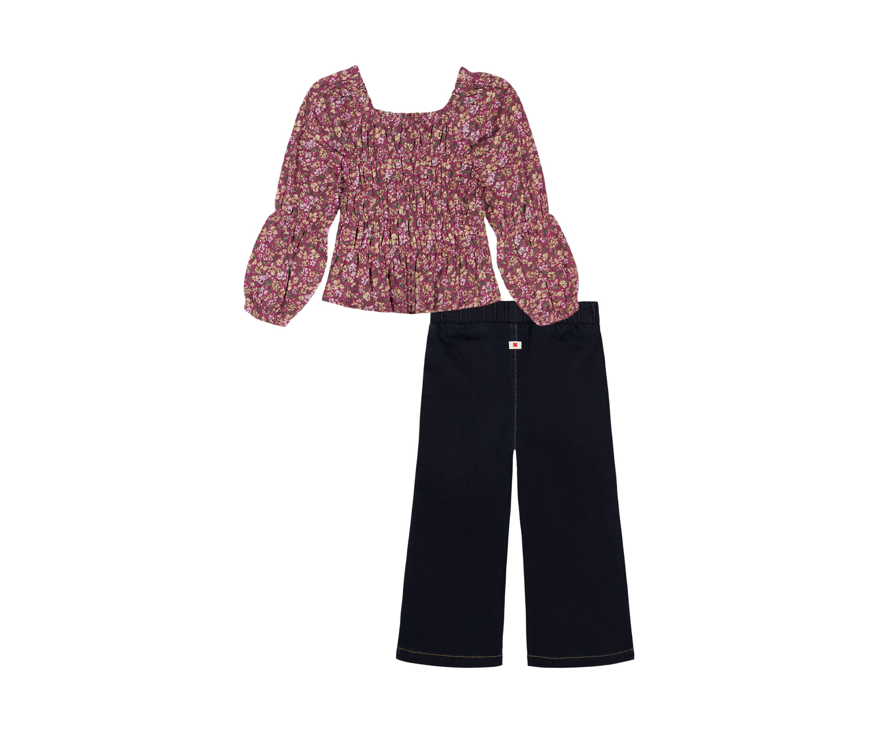 Girls 4-6x Smocked Printed Top and Wide Leg Pants Set