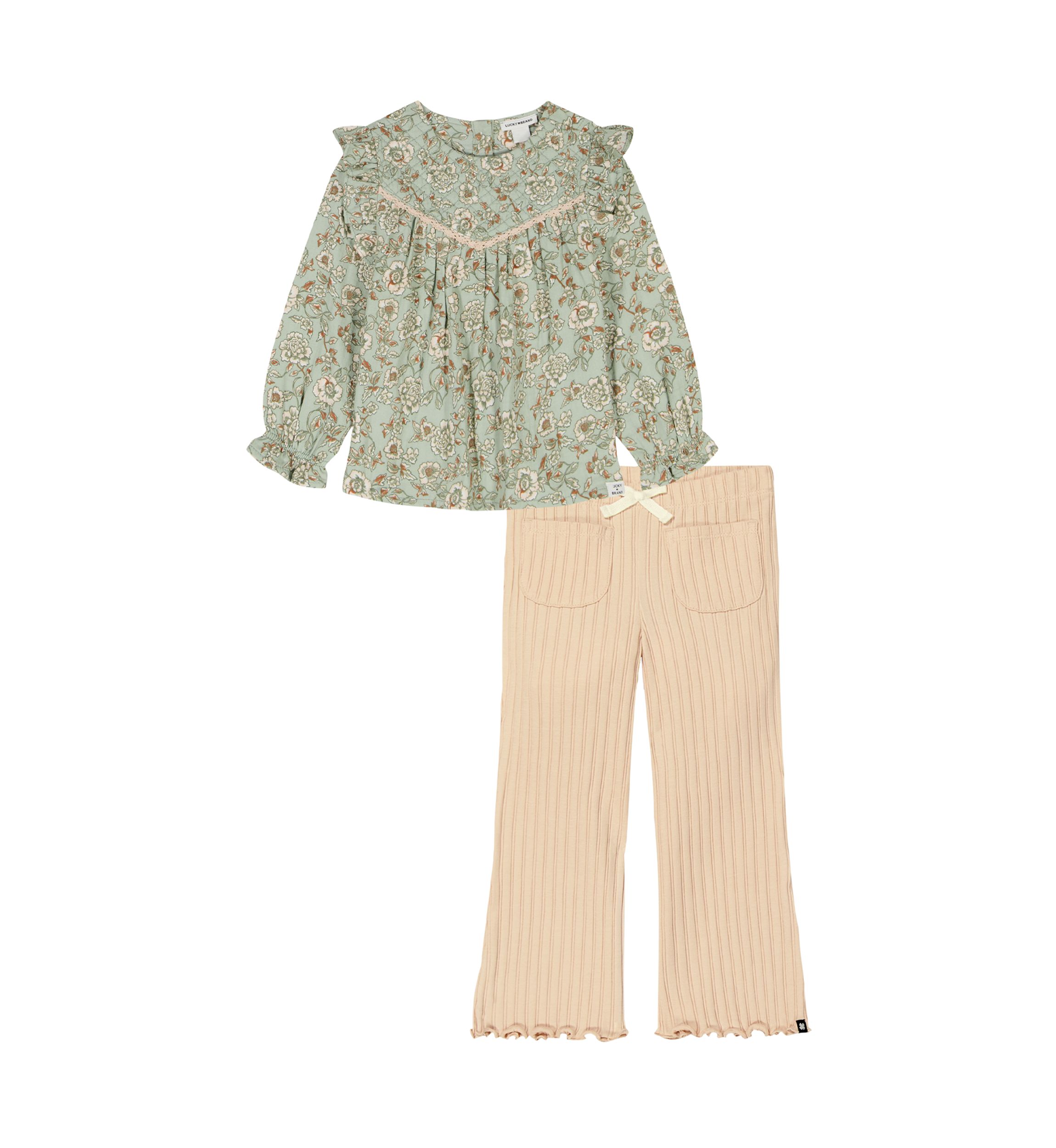 Girls 4-6x Printed Top and Ribbed Flare Pants Set 