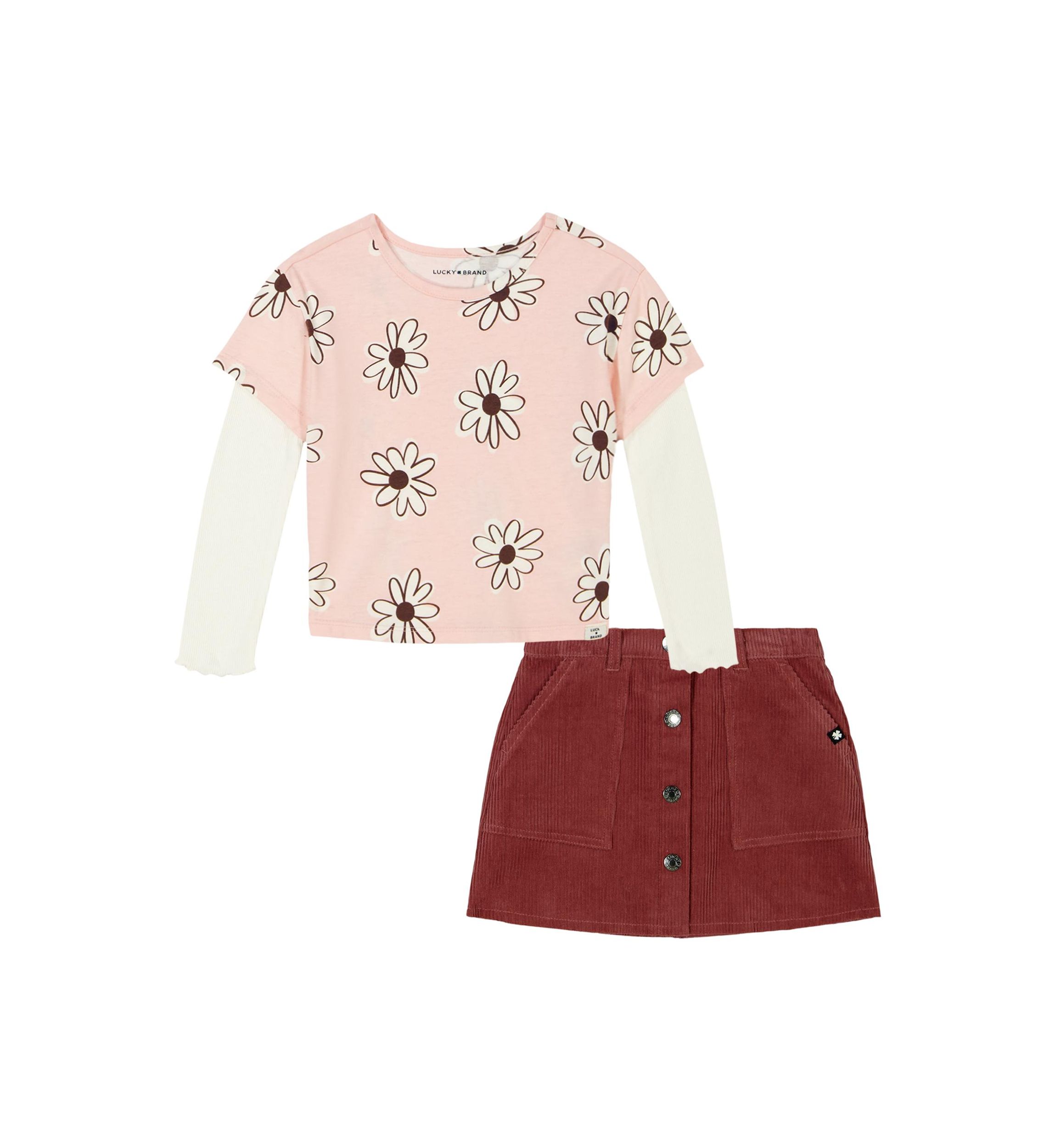 Girls 4-6x Floral Printed 2Fer Top and Skort Set