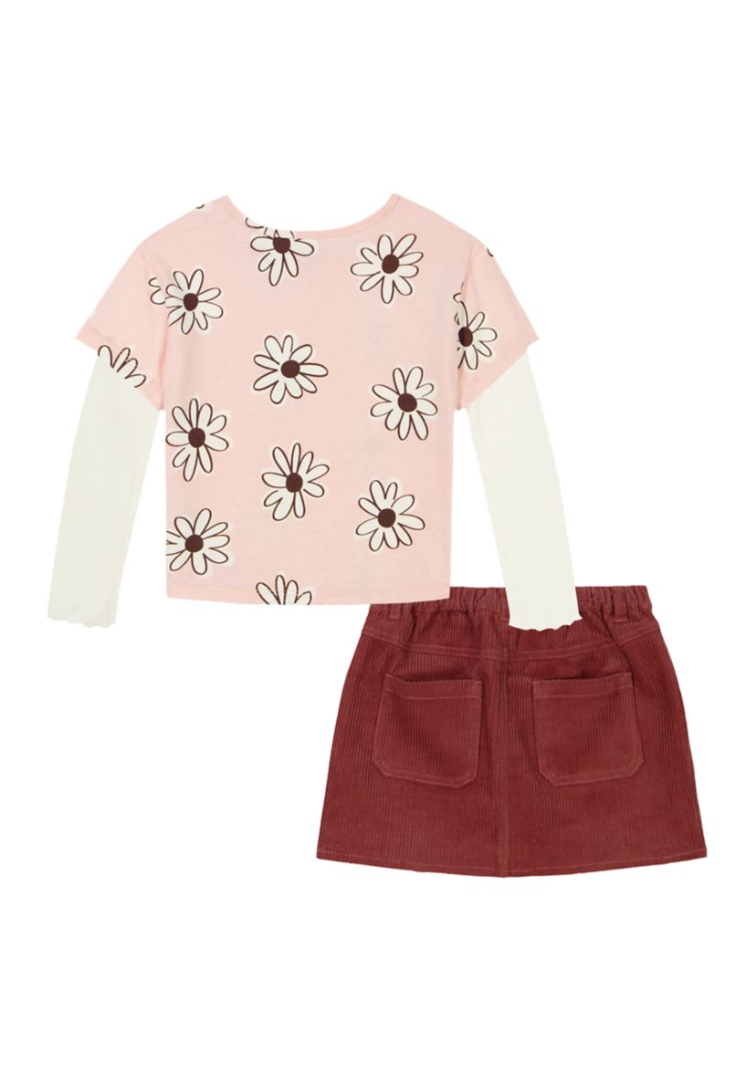 Girls 4-6x Floral Printed 2Fer Top and Skort Set
