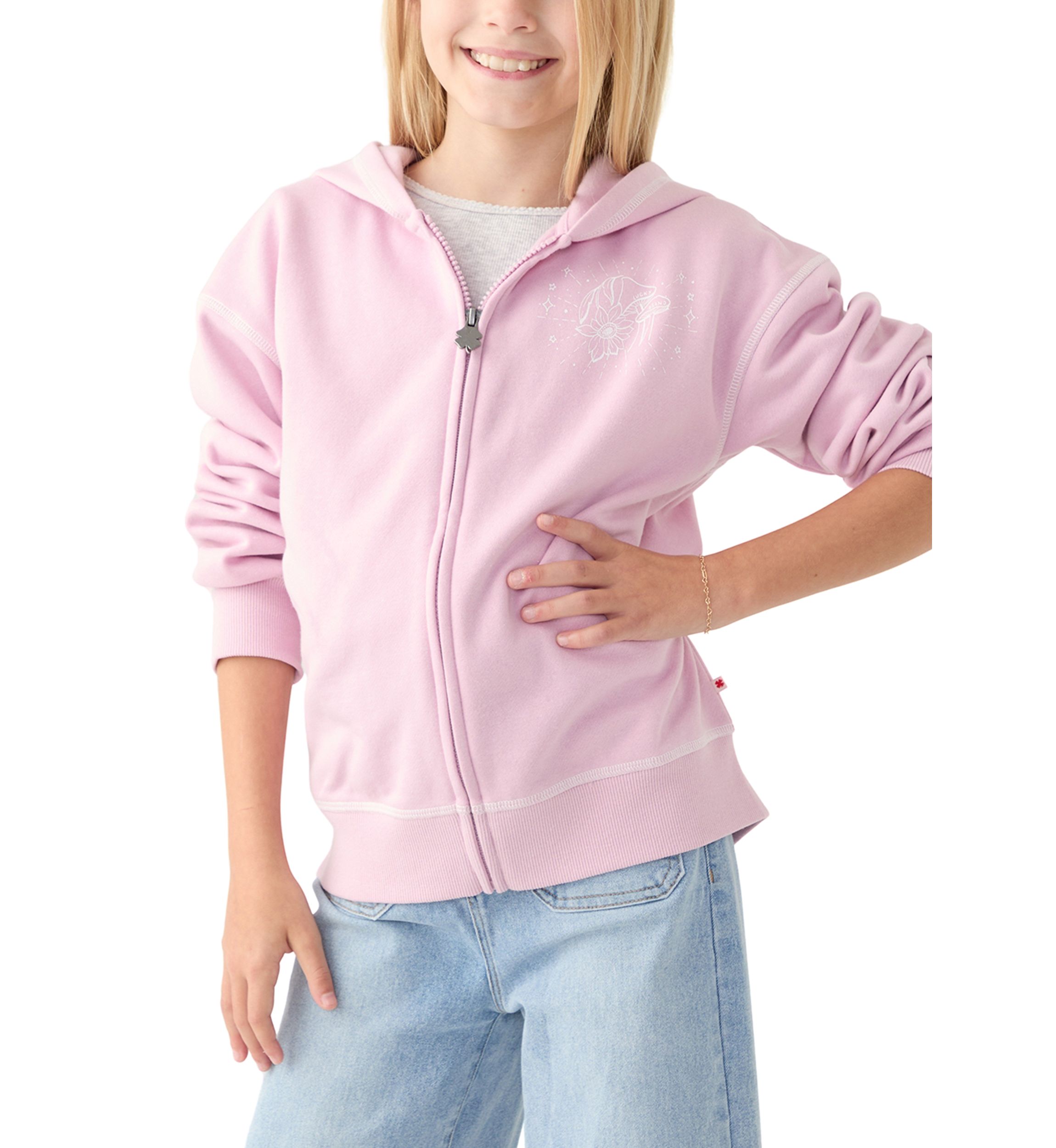 Girls 7-16 Mushroom Stamp Full Zip Sweatshirt