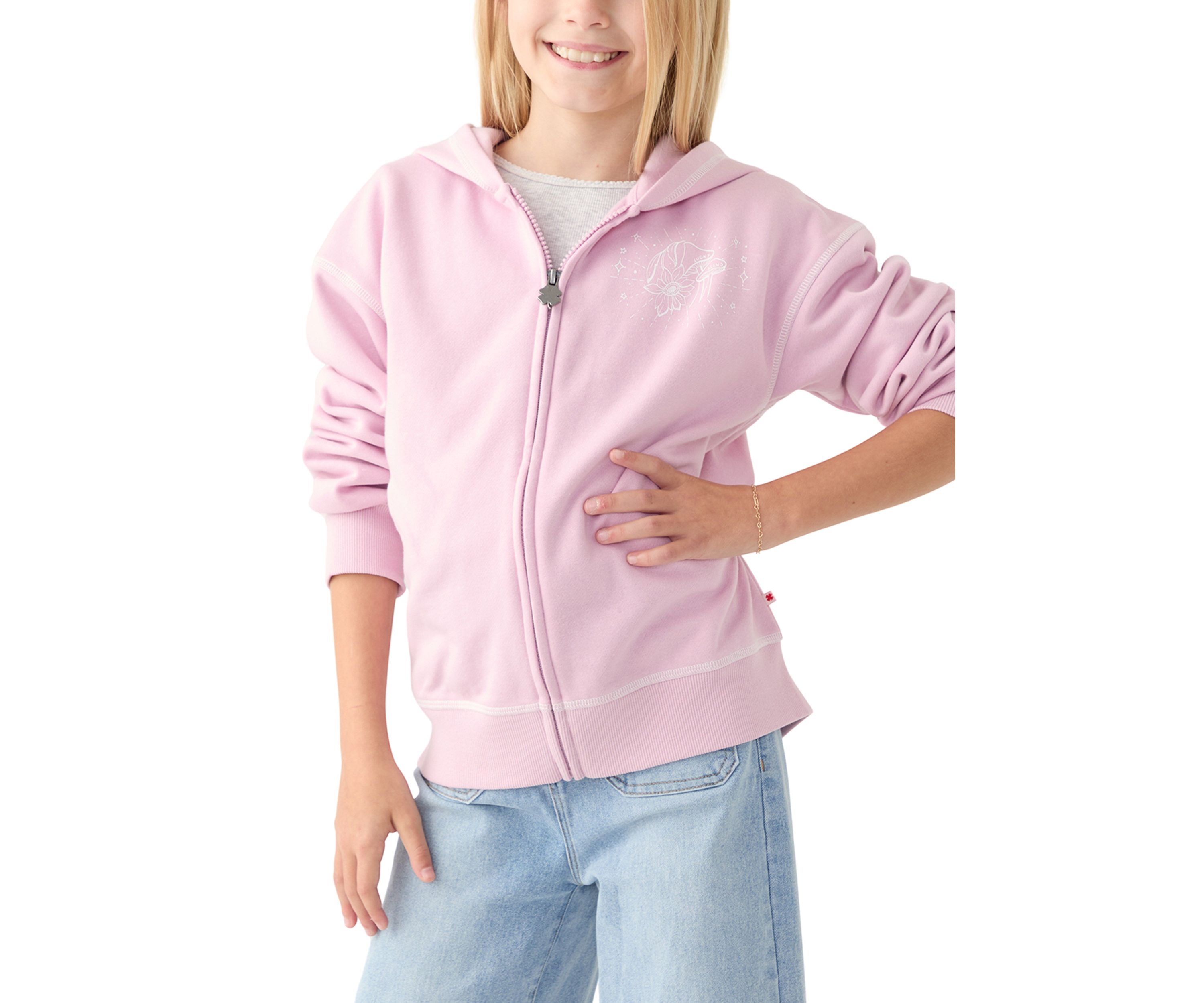 Girls 7-16 Mushroom Stamp Full Zip Sweatshirt