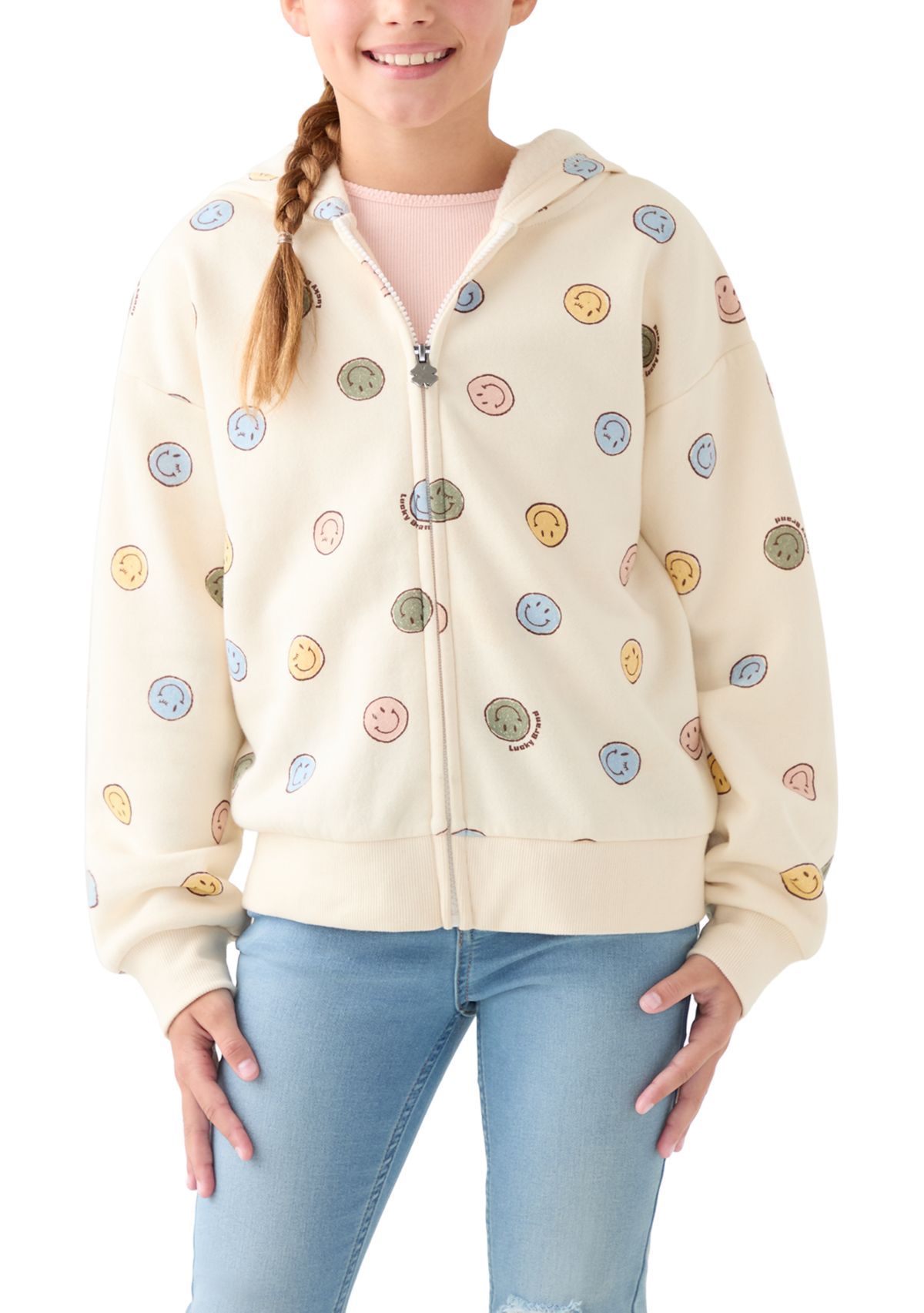 Girls 7-16 Smiley Full Zip Fleece Hoodie