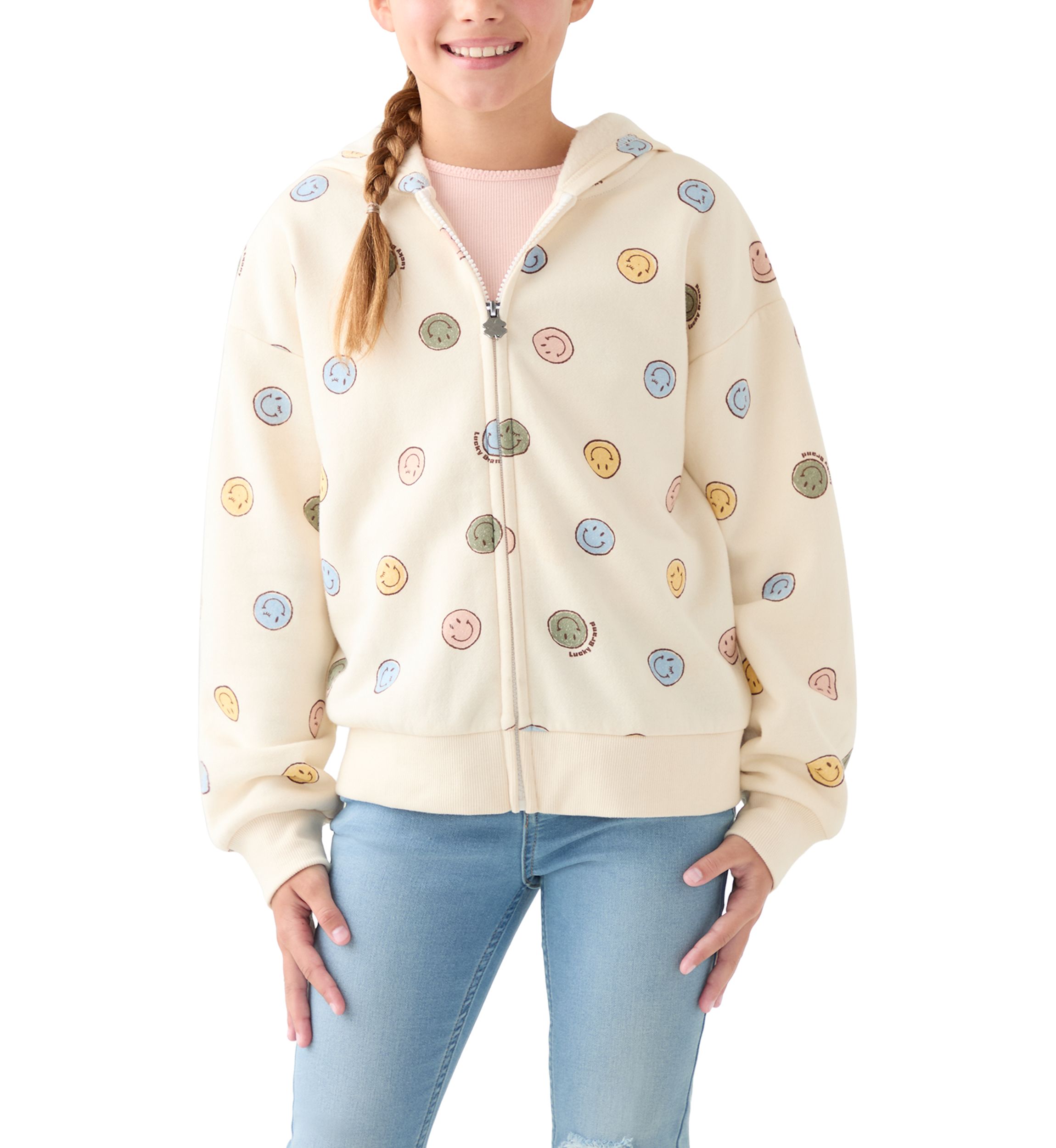 Girls 7-16 Smiley Full Zip Fleece Hoodie