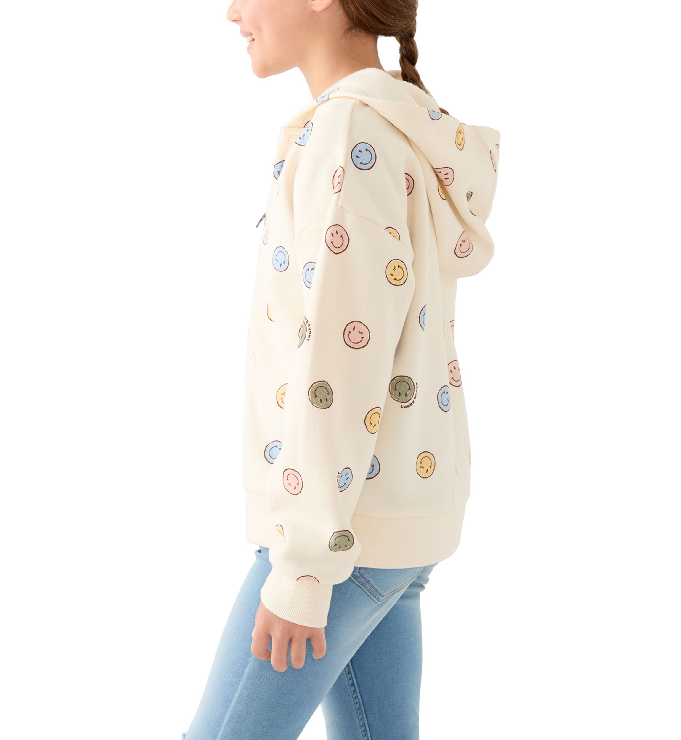 Girls 7-16 Smiley Full Zip Fleece Hoodie