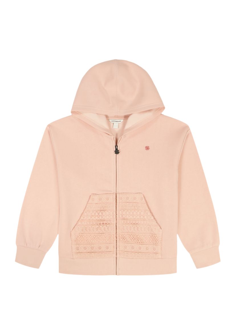 Girls 7-17 Zip Up Hoodie with Crochet Fleece Split Kangaroo Pocket