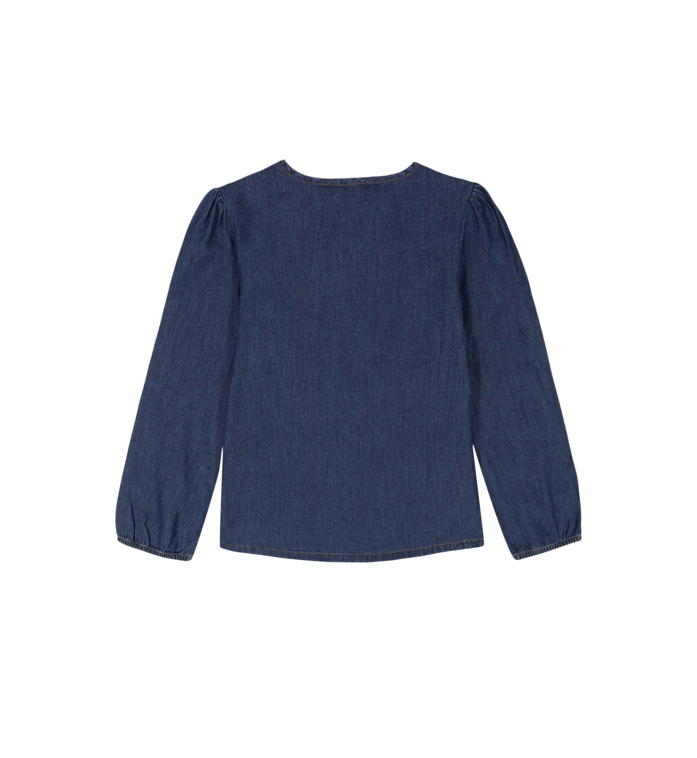 Girls 7-16 Long Blouson Sleeve Denim Babydoll Top 