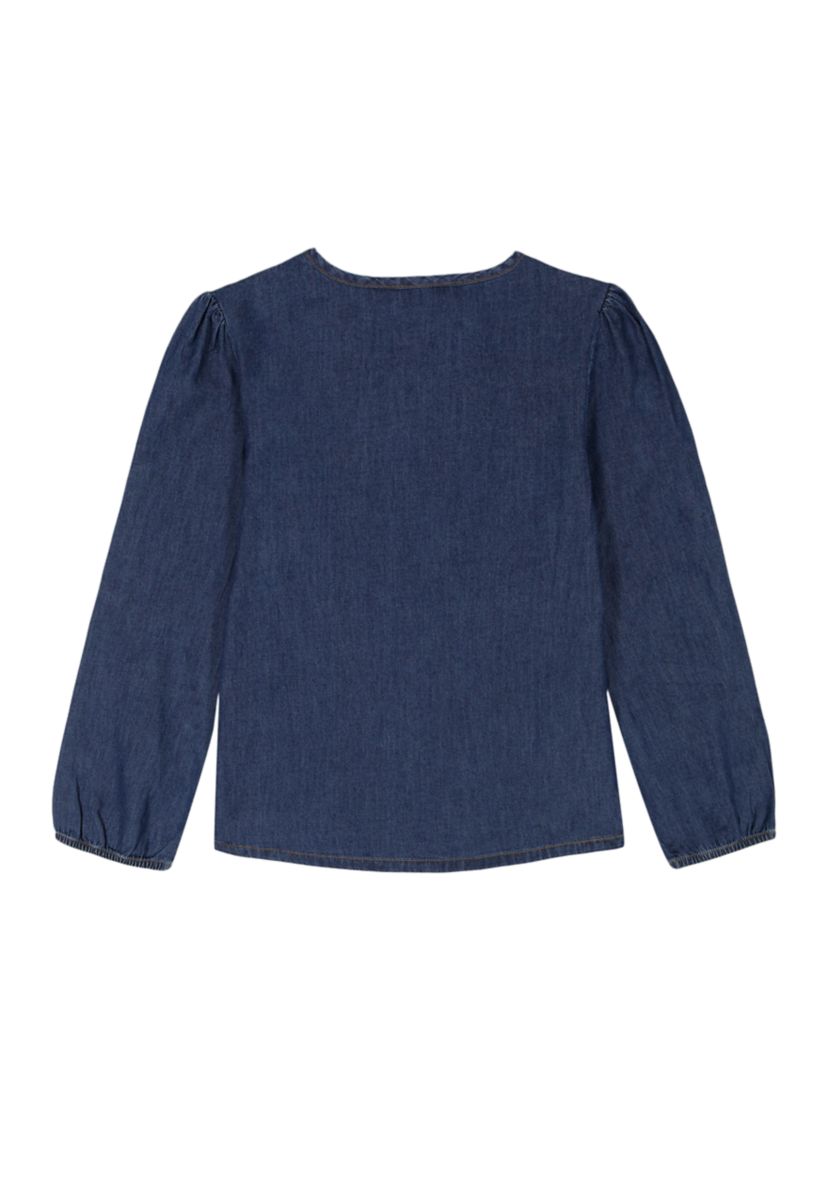 Girls 7-16 Long Blouson Sleeve Denim Babydoll Top 