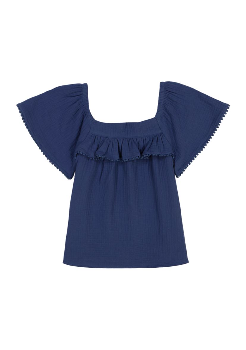 Girls 7-16 Short Flutter Sleeve Gauze Top