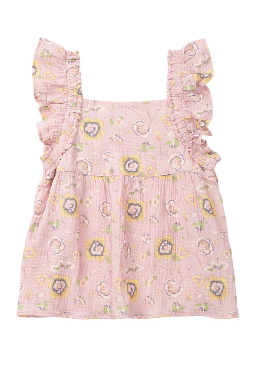 Girls 7-16 Ruffle Flower Printed Top 