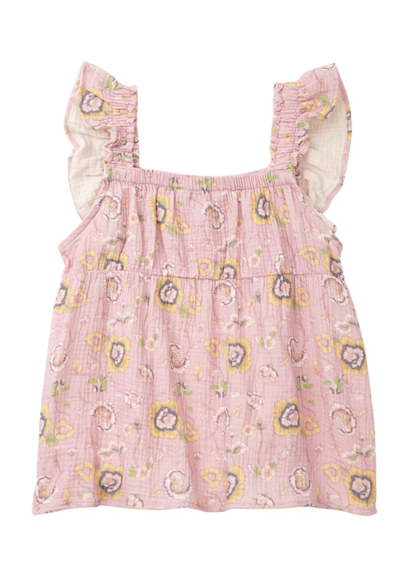 Girls 7-16 Ruffle Flower Printed Top 