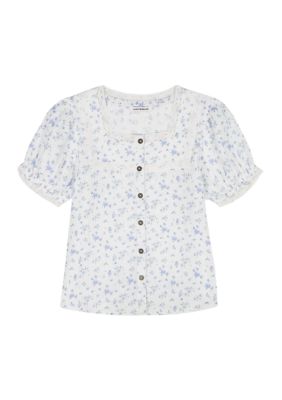 Lucky Brand Girls 7-16 Floral Woven Top, White, 12 - 14