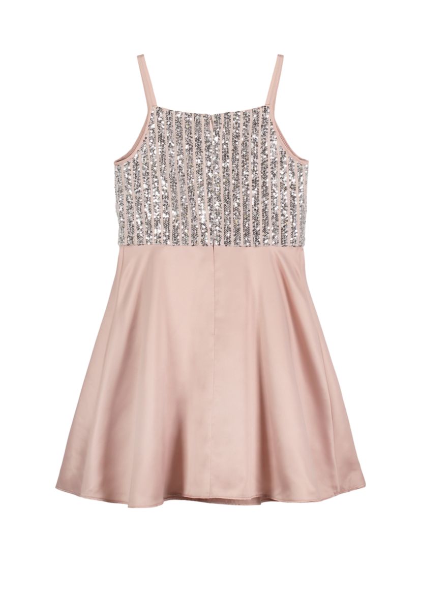 Girls 7-16 Sequin Bodice with Charmeuse Skirt Dress 