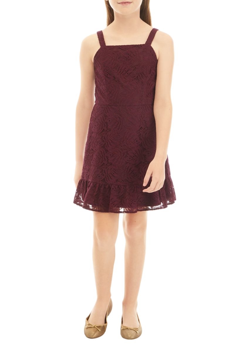 Girls 7-16 Sleeveless Dress with Ruffle Detail