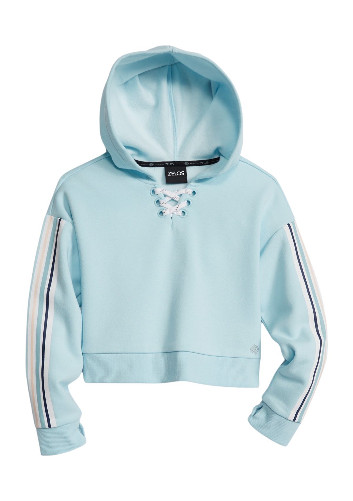 Girls 7-16 Lace Up Striped Sleeve Hoodie