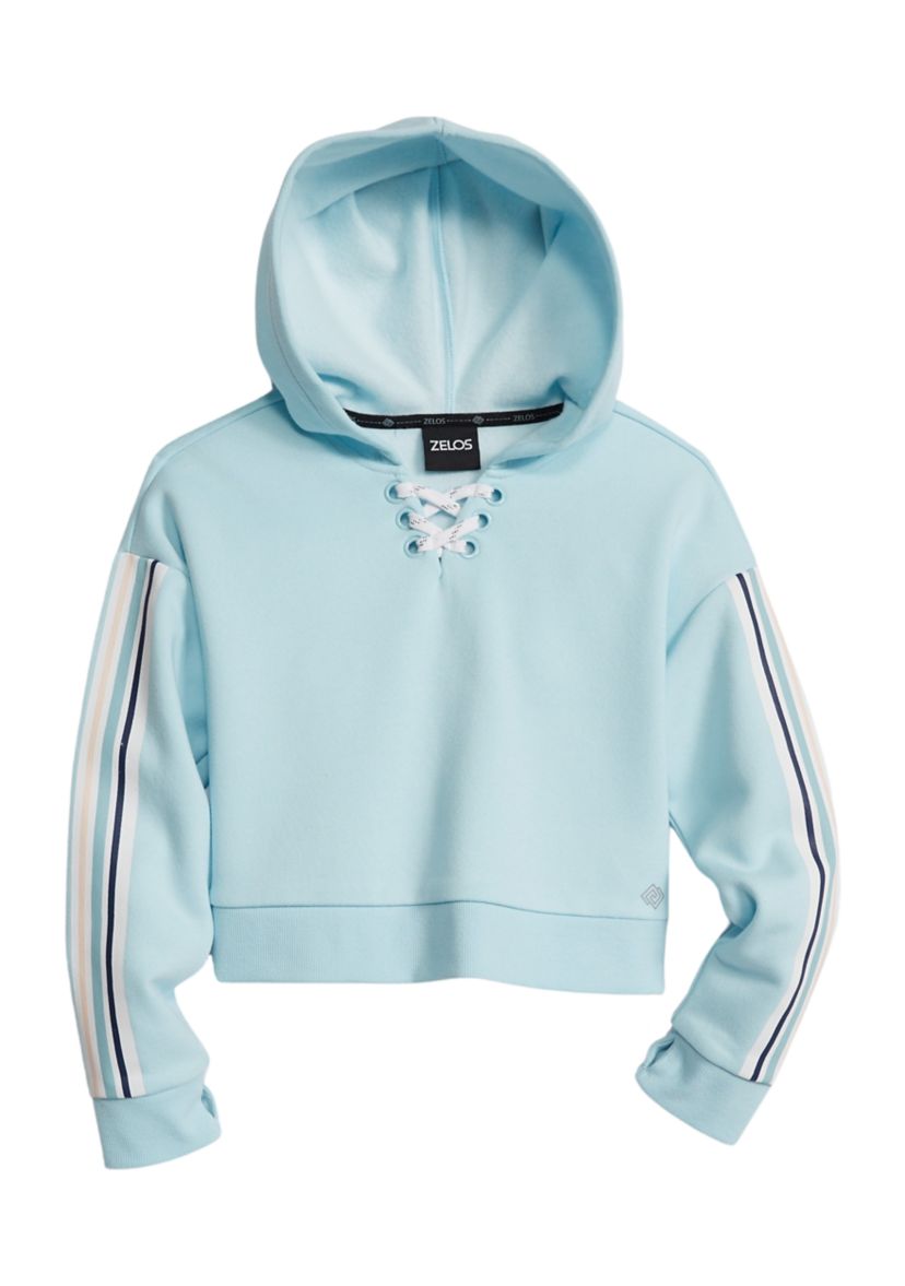 Girls 7-16 Lace Up Striped Sleeve Hoodie