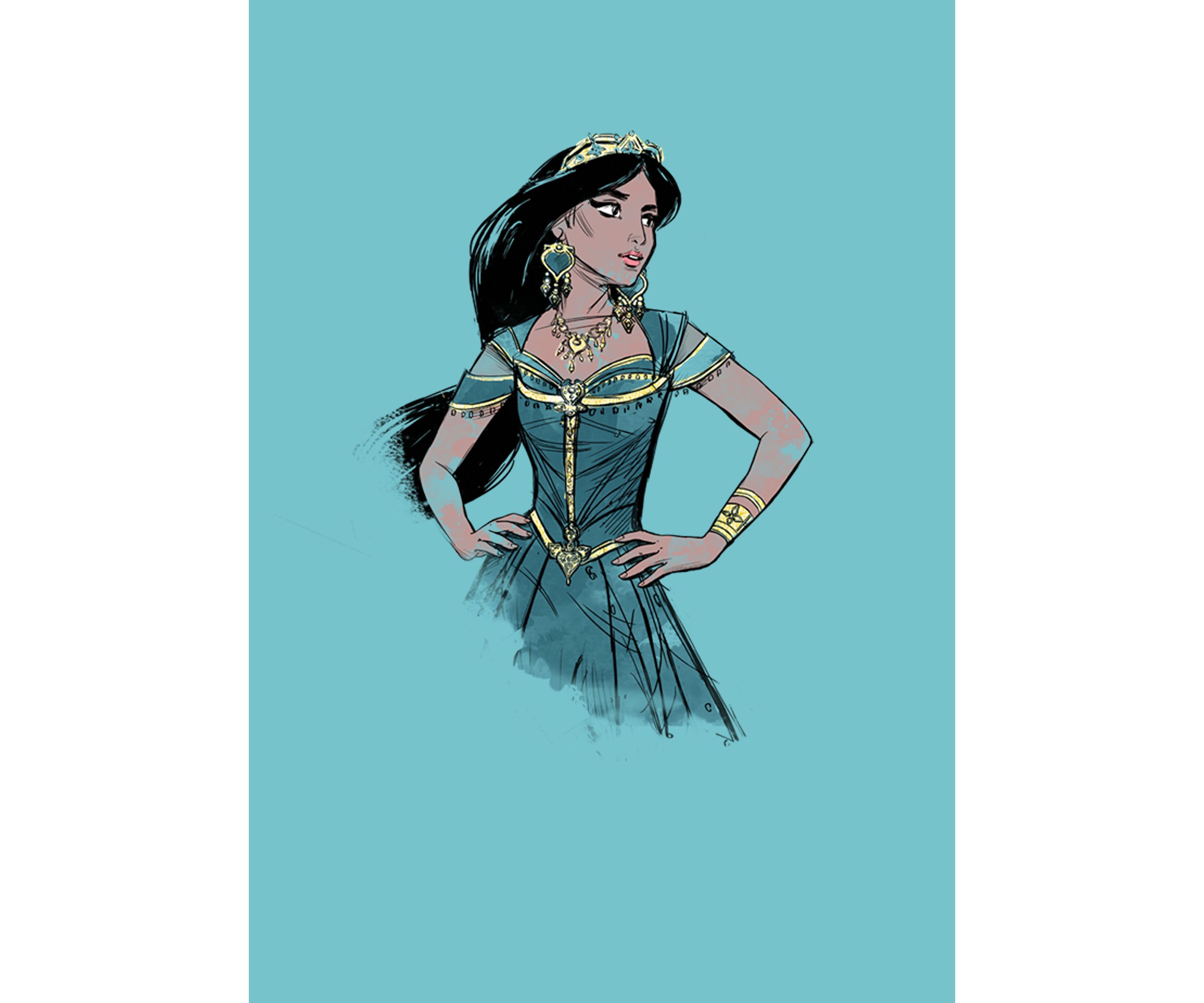 Girls 46x Aladdin Live Action Jasmine Sketch Graphic Top
