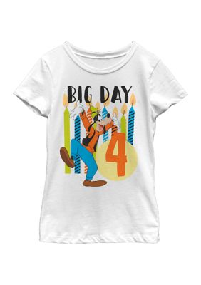 Disney Girls 4-6x Goofy Candles Four Graphic T-Shirt, White, Small