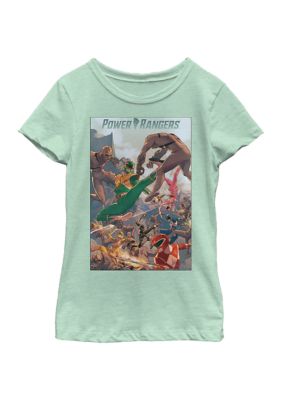 Power Rangers Girls 4-6x Melee Poster Graphic T-Shirt, Mint, Medium -  0195273259566