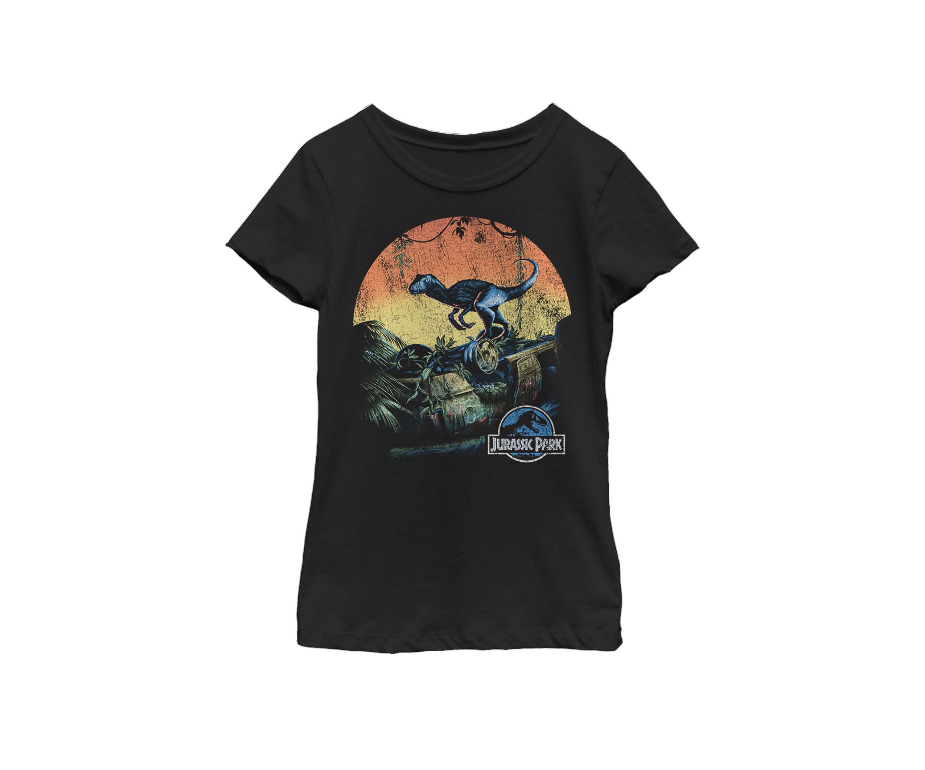 Retro Raptor Sunset in Jungle Short Sleeve Graphic T-Shirt