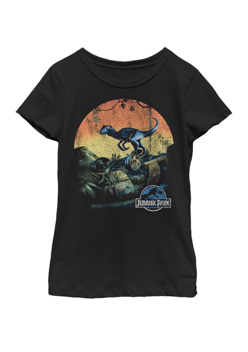 Retro Raptor Sunset in Jungle Short Sleeve Graphic T-Shirt