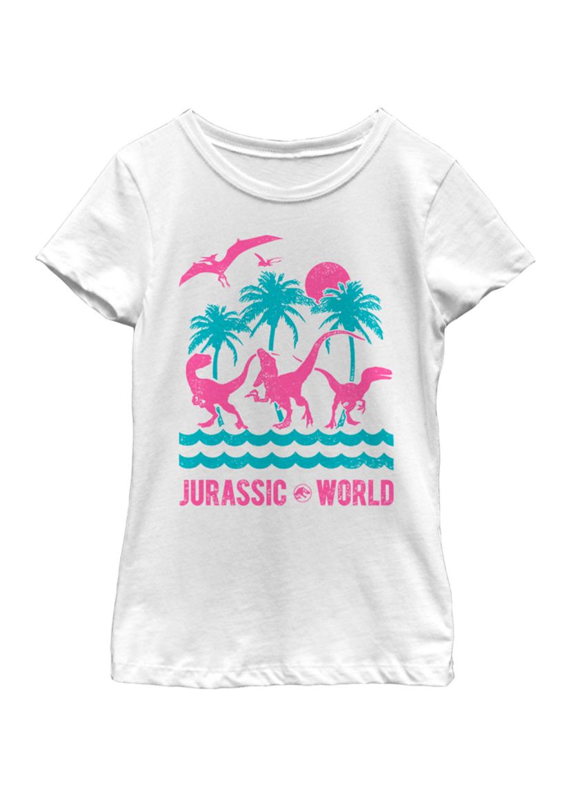 Two Dinosaur Beach Retro Short Sleeve Graphic T-Shirt