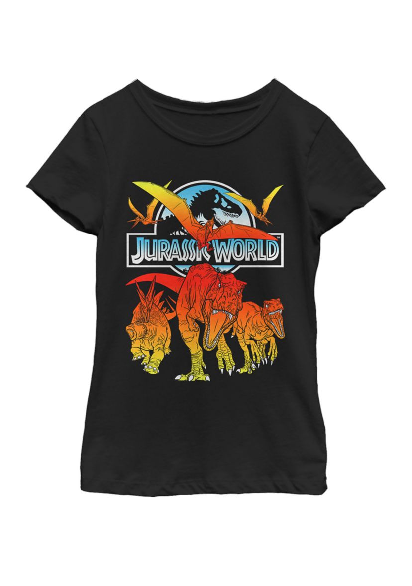 Two Dino Charging Comic Pop Short Sleeve Graphic T-Shirt