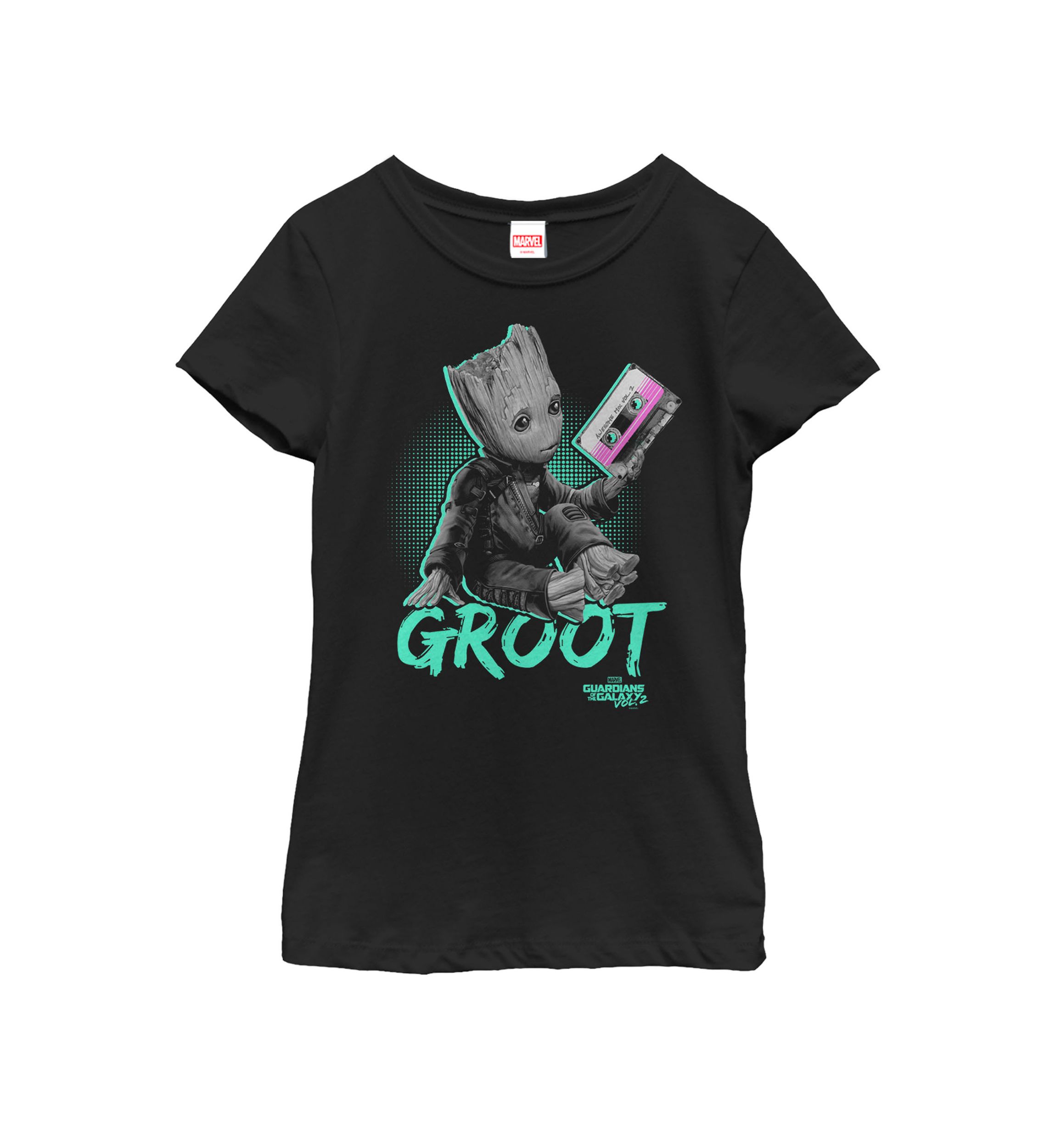Girls 7-16 Guardians Vol. 2 Baby Groot Neon Tape Short Sleeve Graphic T-Shirt