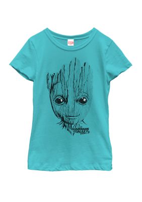 Marvel Girls 7-16 Guardians Vol. 2 Groot Lines Face Short Sleeve Graphic T-Shirt
