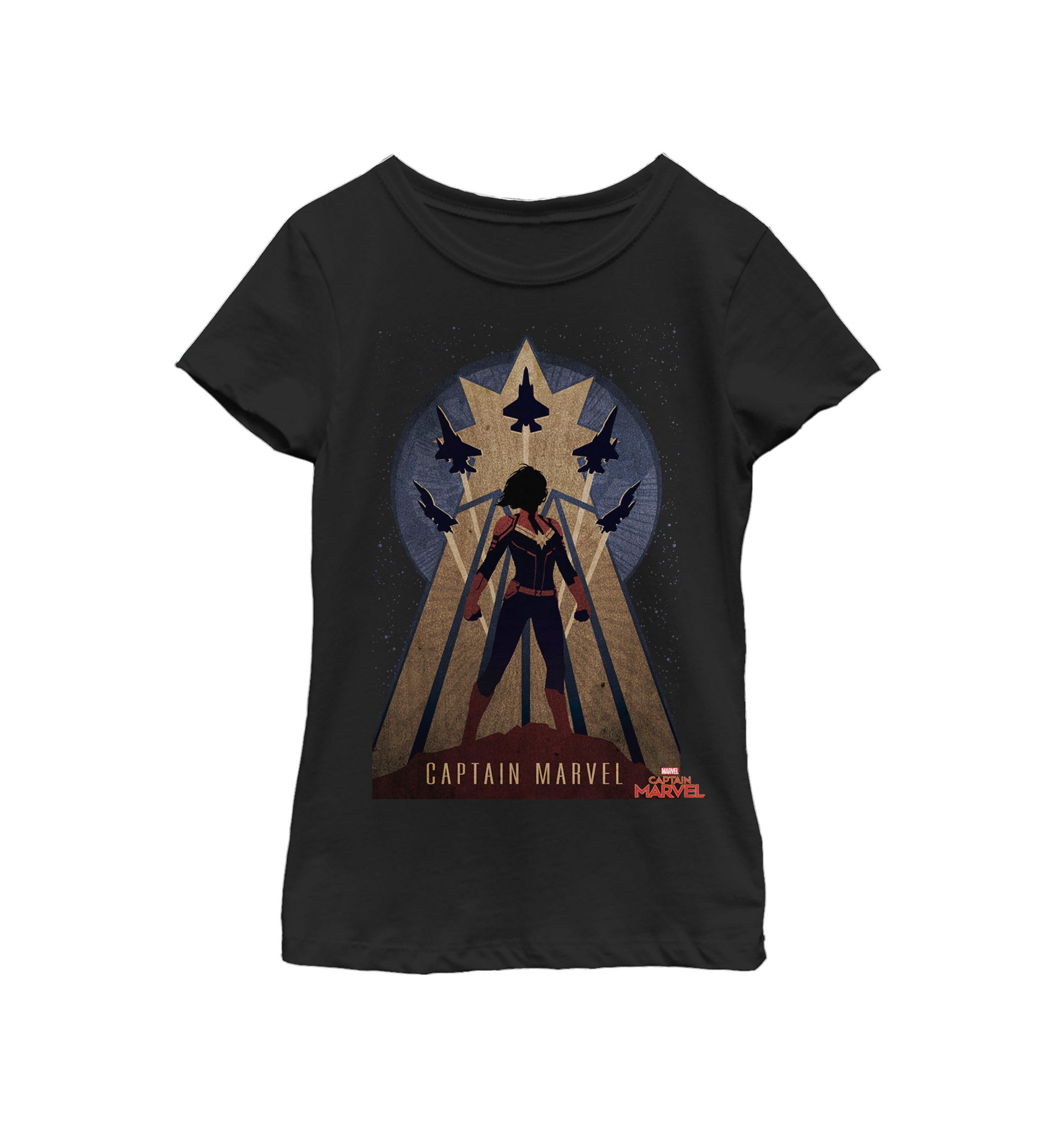 Girls 7-16 Captain Marvel Movie Space Poster Short Sleeve Graphic T-Shirt